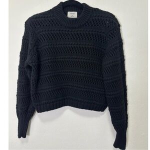 Wilfred Aritzia Women Lolan Open-Knit Pointelle Crewneck Wool Sweater Black, M